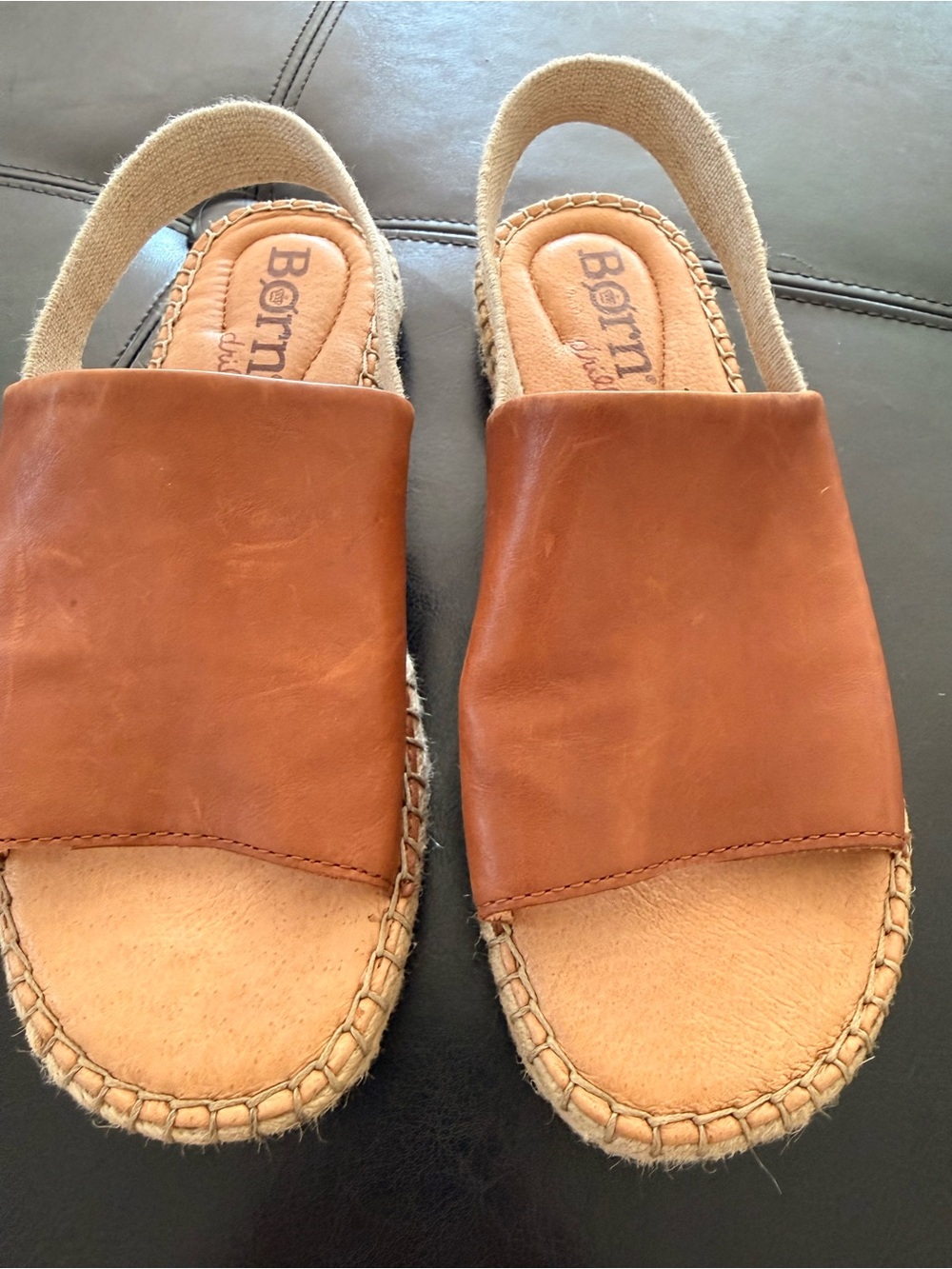Børn Born Leather Slide Sandals Cognac Tan Espadrille Size 7M